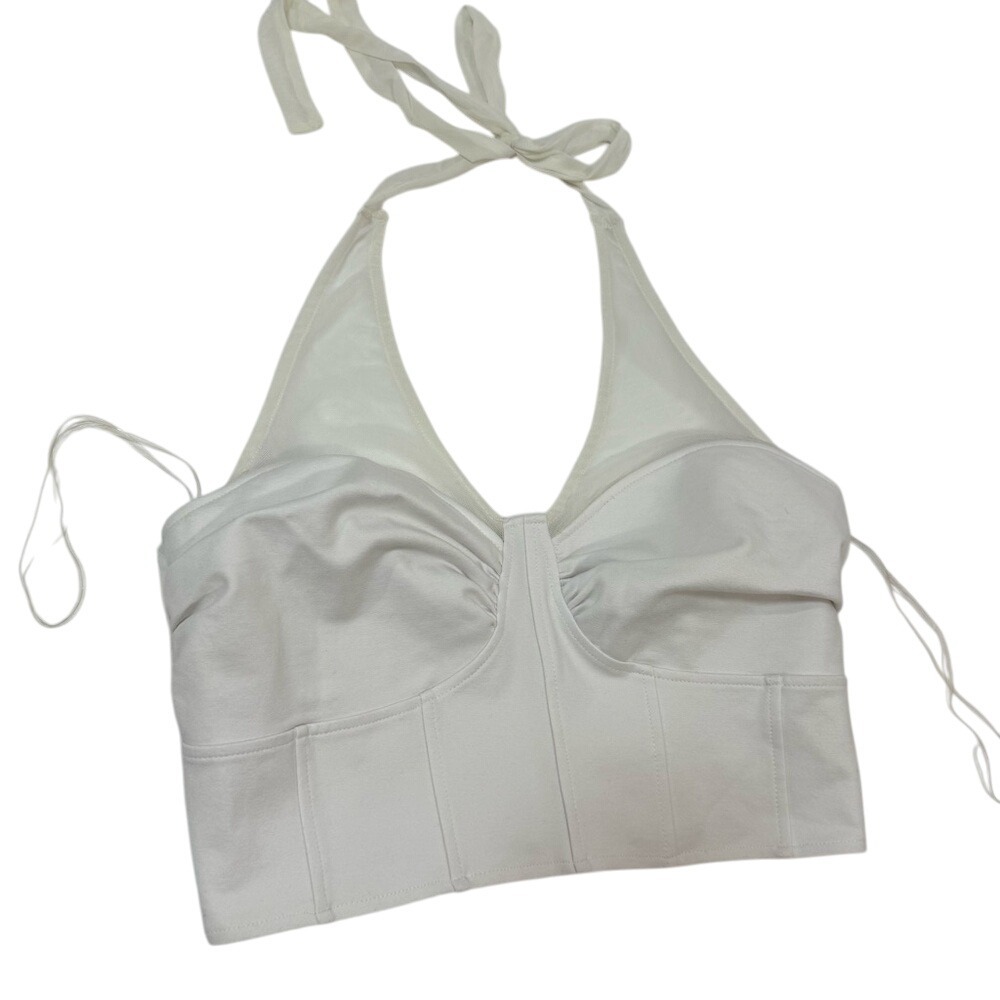 Steps White Halter Corset Crop Top L‎ Zipper Back Y2K going out coquette